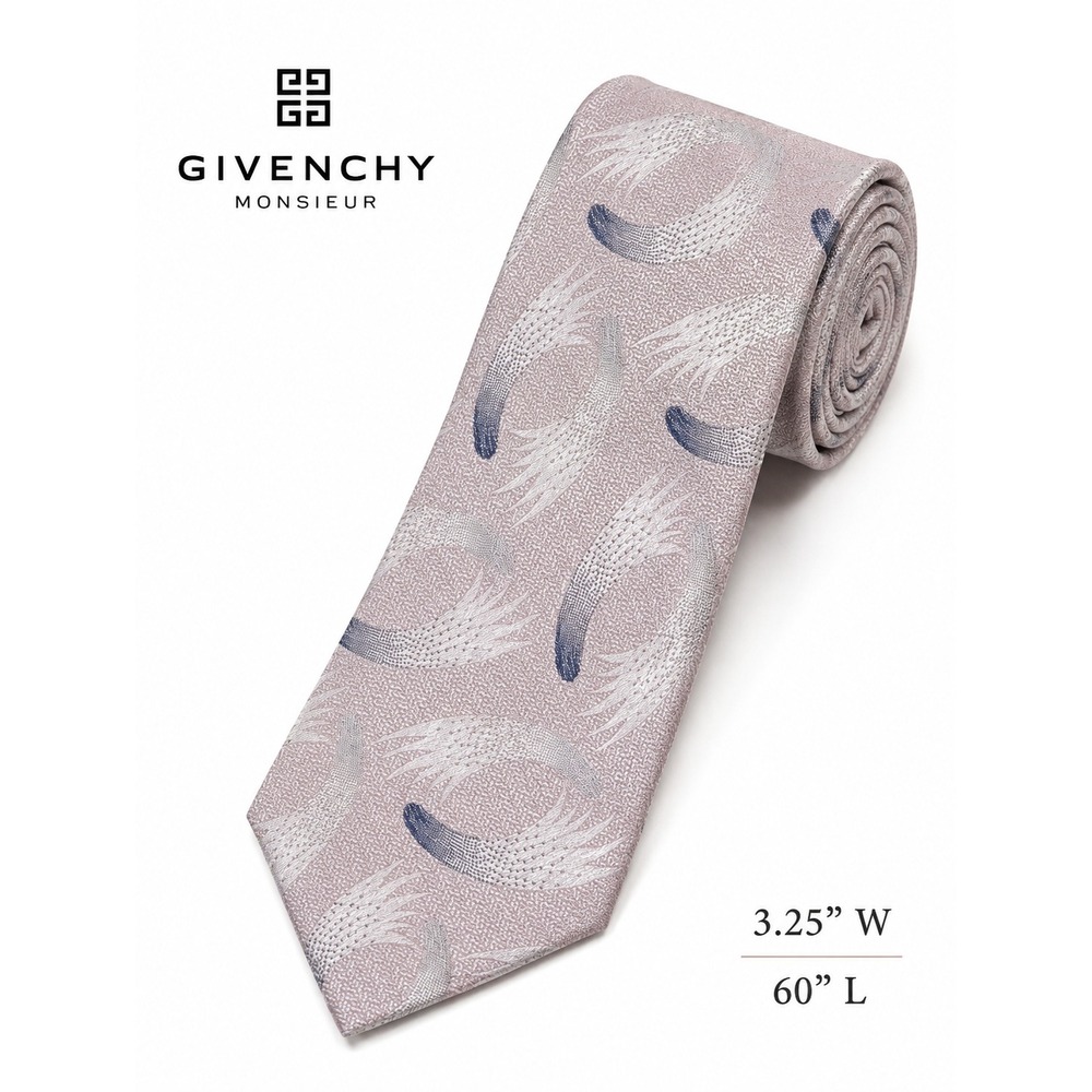 GIVENCHY Monsieur Vintage Necktie‎ Tie Patterned Feather Silk 60L X 3.25"
